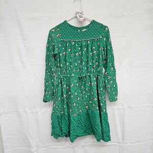 Boden sz 15-16Y girls dress, green floral pattern w/ pockets drawstring keyhole